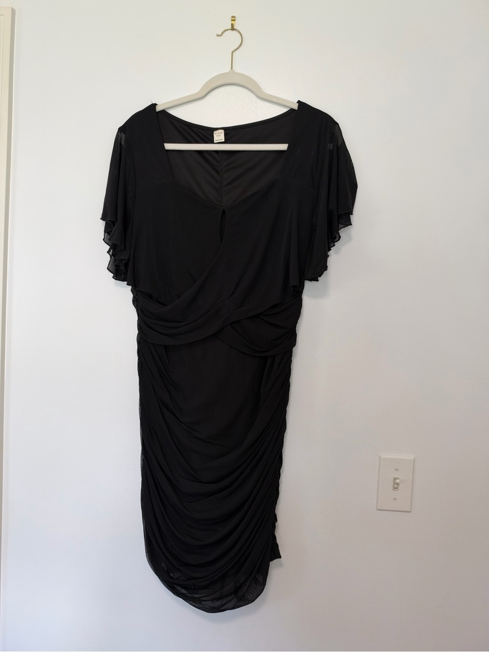Amazon Black Ruched Midi Dress with Flutter Sleeves